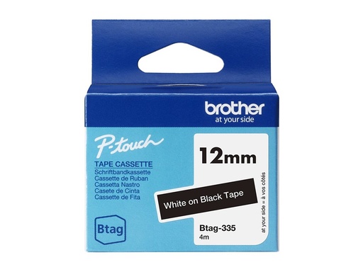 [BTAG335] Brother BTAG-335 - Weiß auf Schwarz - Rolle (1,2 cm x 4 m)