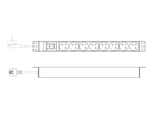 [DN-95402-1-FR] DIGITUS Steckdosenleiste mit Aluminiumprofil und Schalter, 8-fach CEE 7/5, 2 m Zuleitung Schutzkontaktstecker