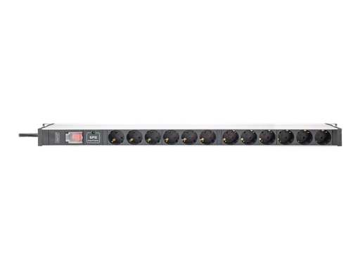 [DN-95435] DIGITUS Steckdosenleiste mit Aluminiumprofil mit Schalter und Überspannungsschutz , 12-fach Schutzkontaktsteckdose, 2 m Zuleitung Schutzkontaktstecker