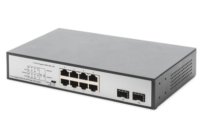 [DN-95140] DIGITUS 8-Port Gigabit PoE Netzwerkswitch, Desktop, unmanaged, 2 Uplink Ports, SFP, 180 W, af/at/bt