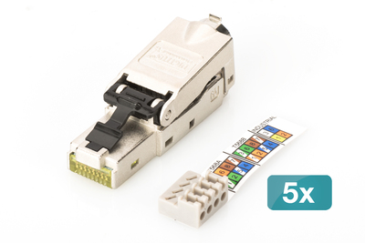 [DN-93631-5] DIGITUS CAT 6A Feldstecker, STP mit Staubschutzkappe, Knickschutz - 5 Stk.