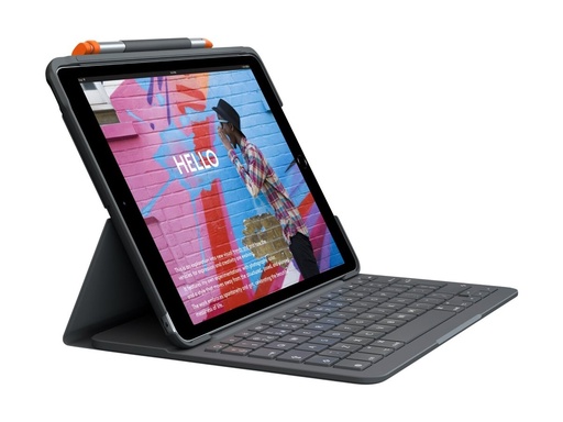 [920-011424] Logitech Slim Folio - Tastatur und Foliohülle - kabellos - Bluetooth LE - QWERTZ - Schweizerisch - Oxford Gray - für Apple 10.9-inch iPad (10. Generation)