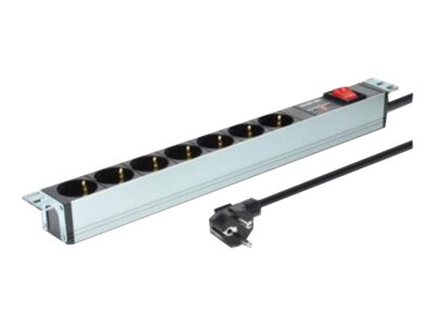 [DN-95407] DIGITUS Steckdosenleiste mit Aluminiumprofil und Schalter, 7-fach Schutzkontaktsteckdose, 2 m Zuleitung mit Überspannungsschutz und Schalter
