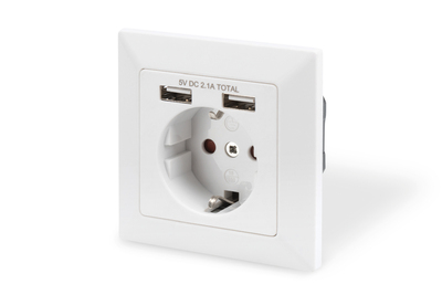 [DA-70613] DIGITUS Sicherheits-Steckdose für Unterputzmontage mit 2 USB-Ports