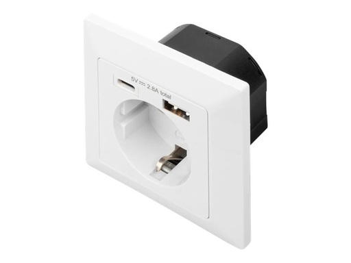 [DA-70615] DIGITUS Sicherheits-Steckdose für Unterputzmontage mit 1 x USB Type-C,  1 x USB A