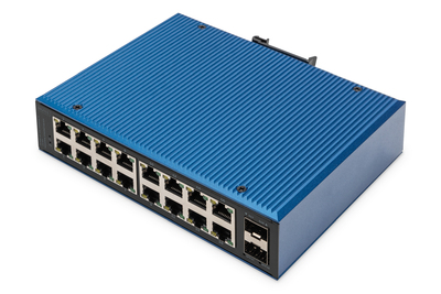 [DN-651138] DIGITUS 16 Port Gigabit Ethernet Netzwerk Switch, Industrial, Unmanaged, 2 SFP Uplink