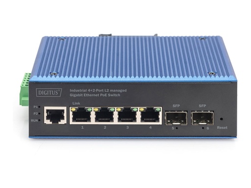 [DN-651155] DIGITUS Switch - industriell - managed - 4 x 10/100/1000 + 2 x SFP - an DIN-Schiene montierbar - PoE (100 W)