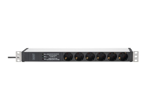 [DN-95432] DIGITUS Stromverteilungseinheit (Rack - einbaufähig) - Wechselstrom 230 V - 3600 VA - 1-phasig - Eingabe, Eingang power CEE 7/7 - Ausgangsanschlüsse: 6 (power CEE 7/3)
