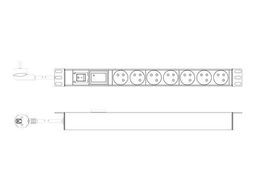 [DN-95407-FR] DIGITUS Steckdosenleiste mit Aluminiumprofil, Überspannungsschutz und Schalter, 7-fach CEE 7/5 Steckdosen, 2 m Zuleitung