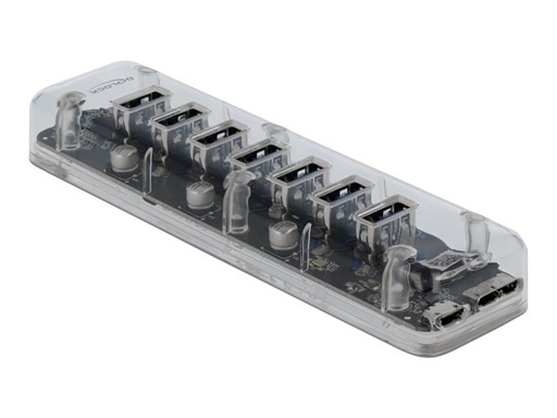 [64088] Delock Externer USB 3.0 Hub mit 7 Ports transparent