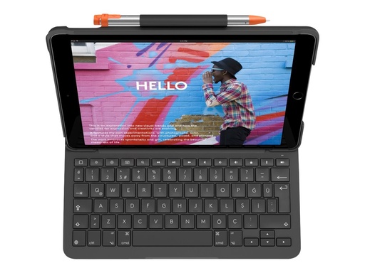 [920-009479] Logitech Slim Folio - Tastatur und Foliohülle - kabellos - Bluetooth - Pan-Nordic - Graphite - für Apple 10.2-inch iPad (7. Generation, 8. Generation, 9. Generation)