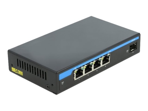 [87765] Delock Switch - 4 x 10/100/1000 (PoE+) + 1 x Gigabit SFP - Desktop - PoE+ (60 W)