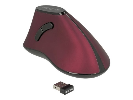 [12528] Delock Vertikale Maus - ergonomisch - Für Rechtshänder - optisch - 5 Tasten - kabellos - 2.4 GHz - kabelloser Empfänger (USB)