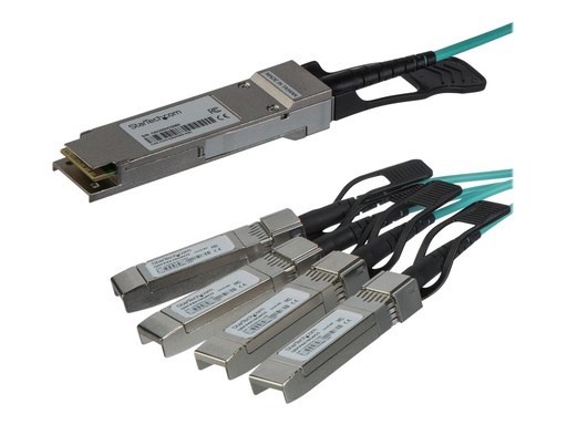 [QSFP4X10AO15] StarTech.com Startech AOC Breakout Cable for Cisco QSFP-4X10G-AOC10M, 15m/49ft 40G 1x QSFP+ to 4x SFP+ AOC Cable, 40GbE / 40Gbps QSFP Plus Transceiver Module Active Optical Fiber, C9300, C3850 - Lifetime Warranty (QSFP4X10AO15)