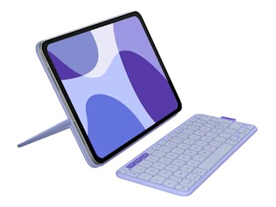 [920-013840] Logitech Flip Folio - Tastatur und Foliohülle - full size - kabellos - Bluetooth 5.1 LE - AZERTY - Französisch - fliederfarben  - für Apple 10.9-inch iPad Air (5th generation)