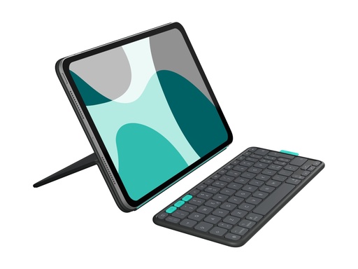[920-013378] Logitech Flip Folio - Tastatur und Foliohülle - full size - kabellos - Bluetooth 5.1 LE - QWERTZ - Schweizerisch - Graphite - für Apple 10.9-inch iPad Air (5th generation)