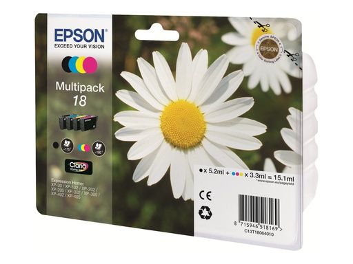 [7107581] Epson 18 Multipack - 4er-Pack - Schwarz, Gelb, Cyan, Magenta - original - Blisterverpackung - Tintenpatrone (Packung mit 6)