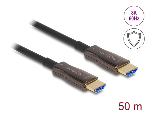[86034] Delock High Speed - HDMI-Kabel - HDMI männlich zu HDMI männlich - 50 m - Hybrid Kupfer/Kohlefaser - Schwarz - Active Optical Cable (AOC)