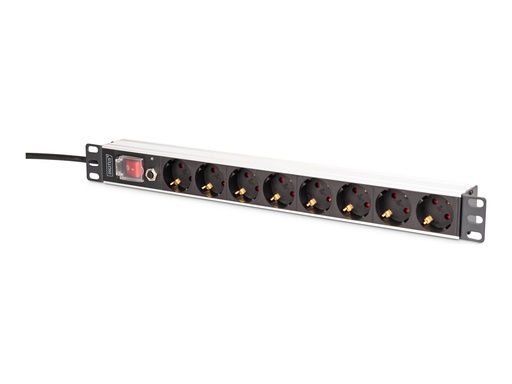 [DN-95436] DIGITUS Steckdosenleiste mit Aluminiumprofil und Überlastschutz, 8-fach Schutzkontaktsteckdose, 2 m Zuleitung Schutzkontaktstecker
