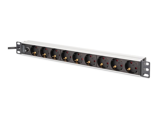 [DN-95437] DIGITUS Steckdosenleiste mit Aluminiumprofil und Vorsicherung, 9-fach Schutzkontaktsteckdose, 2 m Zuleitung IEC C14 Stecker