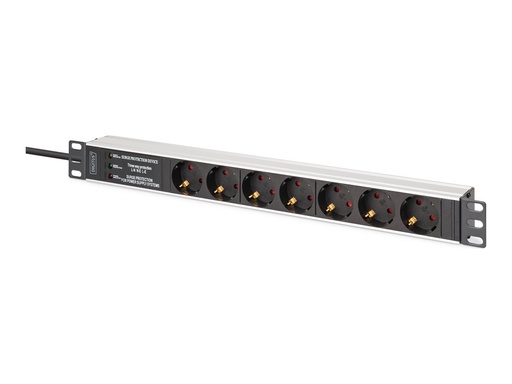 [DN-95441] DIGITUS Steckdosenleiste (Rack - einbaufähig) - aluminum profile, with surge protection, integrated mains filter - Wechselstrom 230 V - Eingabe, Eingang power CEE 7/7 - Ausgangsanschlüsse: 7 (DIN 49440)