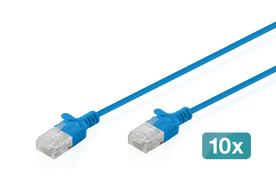 [DK-1618-005S-B-10] DIGITUS CAT 6 U-UTP Slim Patchkabel, 0,5 m, Blau, 10 Stück