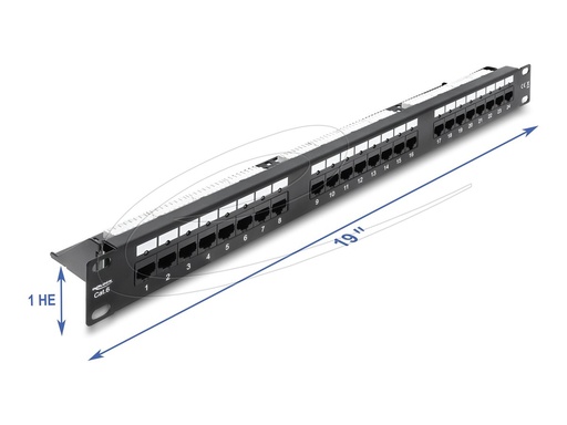 [91087] Delock 19? 1 HE Patchpanel 24 Port Cat.6 mit LED und Entlastungsschiene