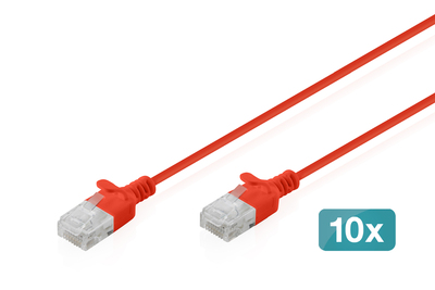 [DK-1618-010S-R-10] DIGITUS CAT 6 U-UTP Slim Patchkabel, 1 m, Rot, 10 Stück