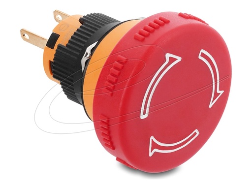 [22117] Delock Drücktaster - mushroom-head, for installation 16 mm, 2 x solder terminal, plastic, 32 mm diameter