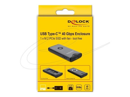 [42034] Delock Speichergehäuse - 40 Gbps, with fan, tool free - M.2 - M.2 NVMe Card / PCIe (NVMe)